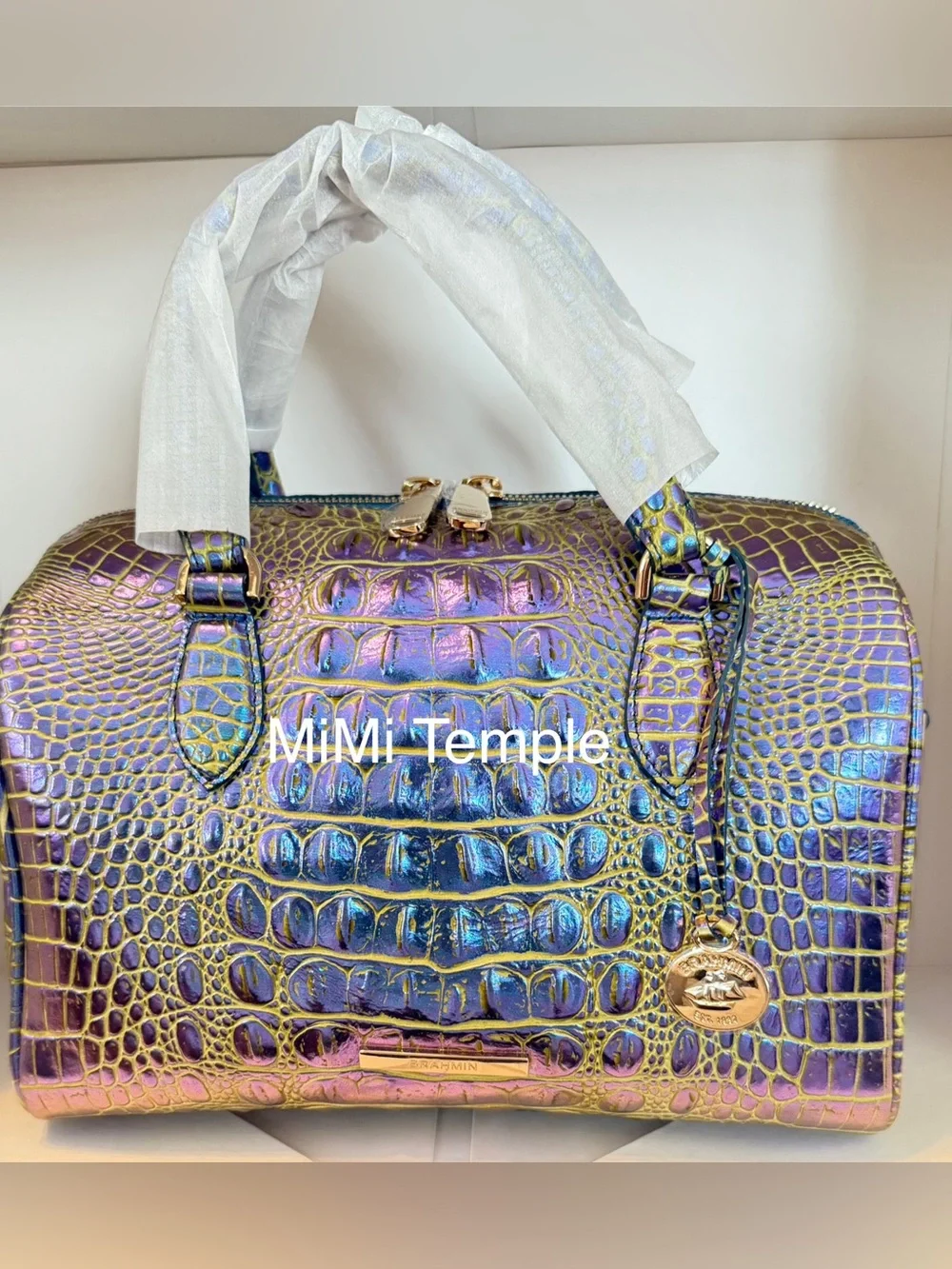 Brahmin Stacy Illuminate Croc-Embossed Satchel - RARE